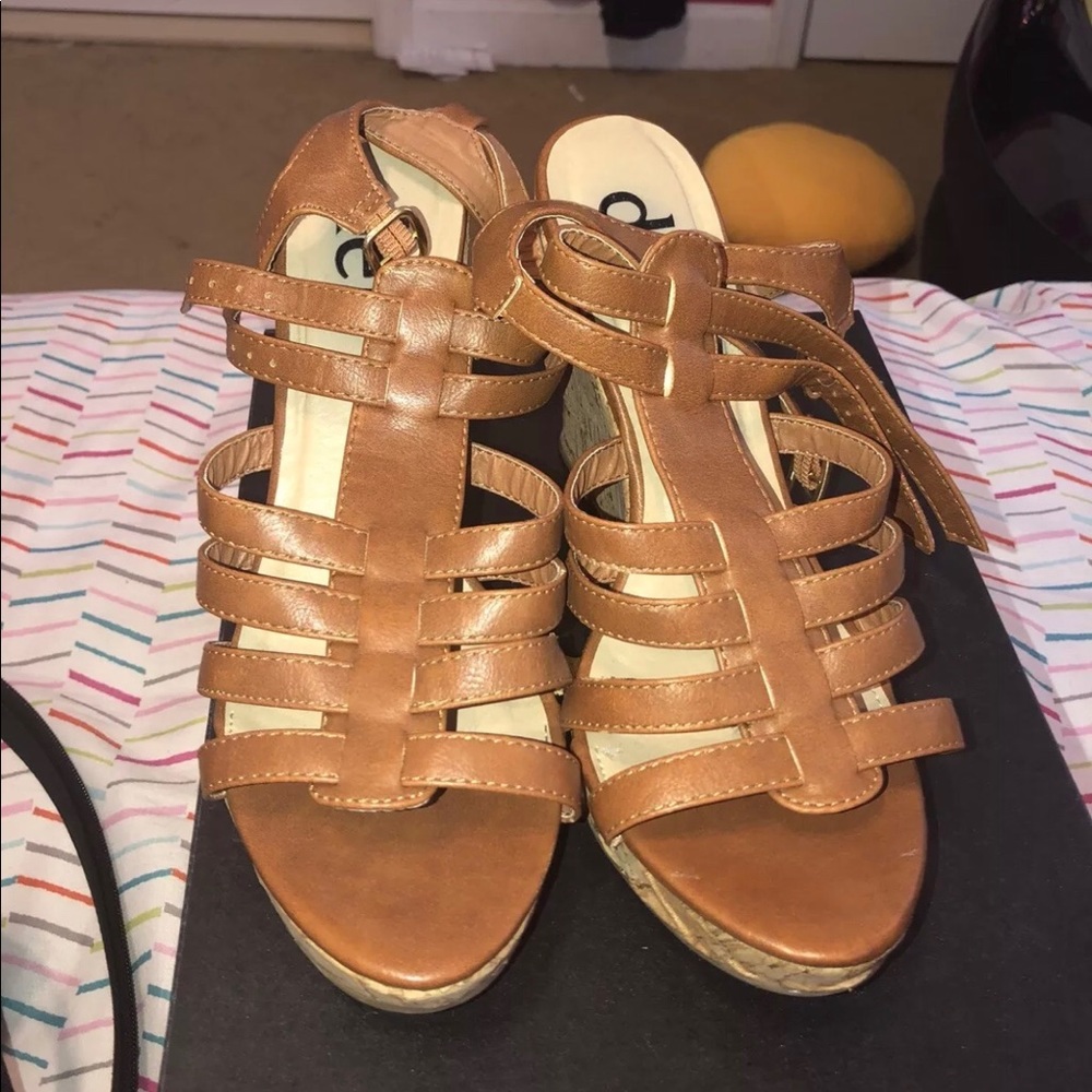 Tan wedged sandals